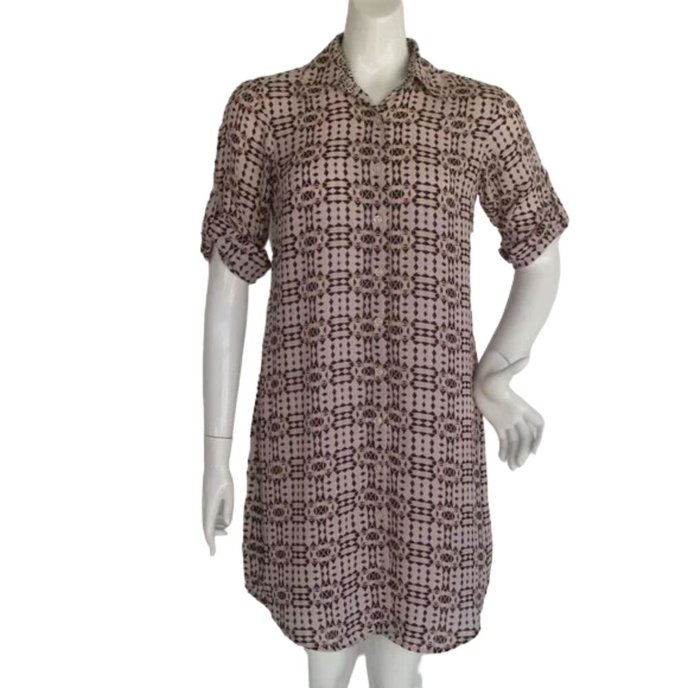 CABI Shirt Dress, S, Colony Club, Convertible sleeves, Geometric print, Collar